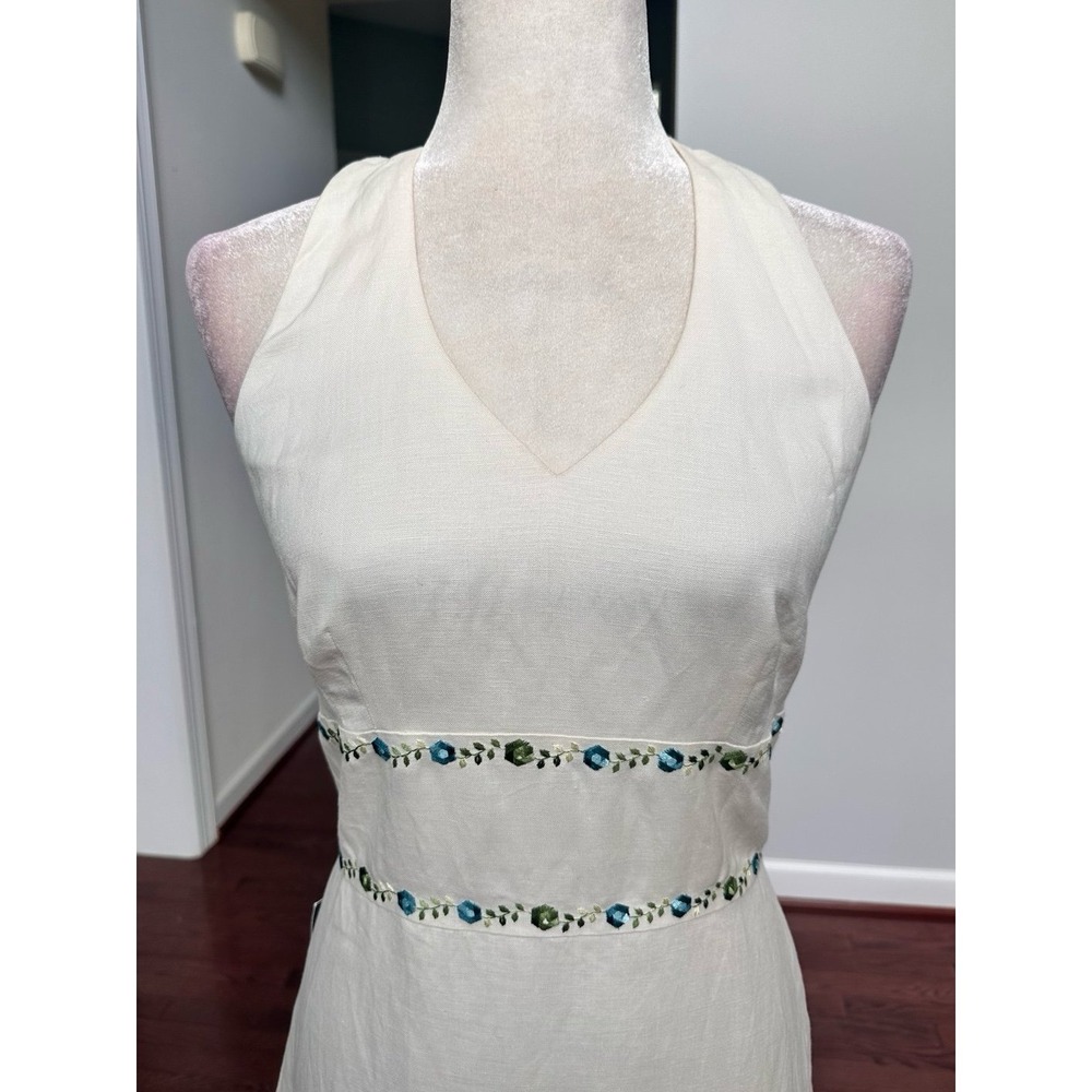 Ann Taylor NWT Linen Halter Floral Embroidered Coquette Dress Size 10 Feminine - Picture 4 of 11